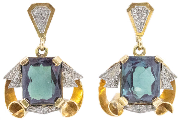 ART DECO 18 KT EARRINGS PAIR WITH ALEXANDRITE