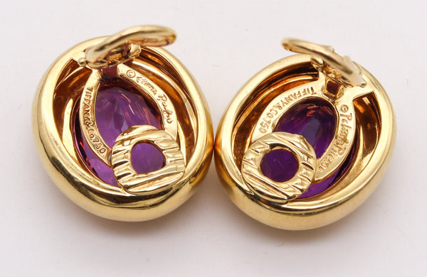 -Tiffany Co. 1987 Paloma Picasso Clips Earrings In 18Kt Yellow Gold With Amethysts