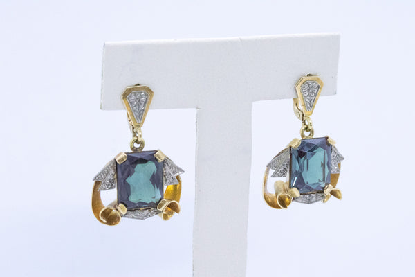 ART DECO 18 KT EARRINGS PAIR WITH ALEXANDRITE