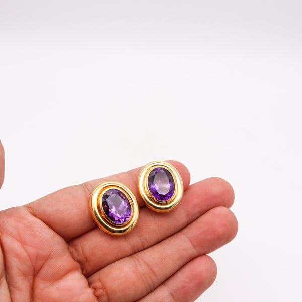 -Tiffany Co. 1987 Paloma Picasso Clips Earrings In 18Kt Yellow Gold With Amethysts