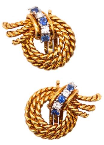 TIFFANY & CO. 1960 GEORGE SCHULER 18 KT EARRINGS 1.04 Ctw IN DIAMONDS AND SAPPHIRES