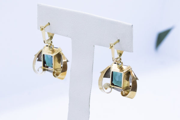 ART DECO 18 KT EARRINGS PAIR WITH ALEXANDRITE