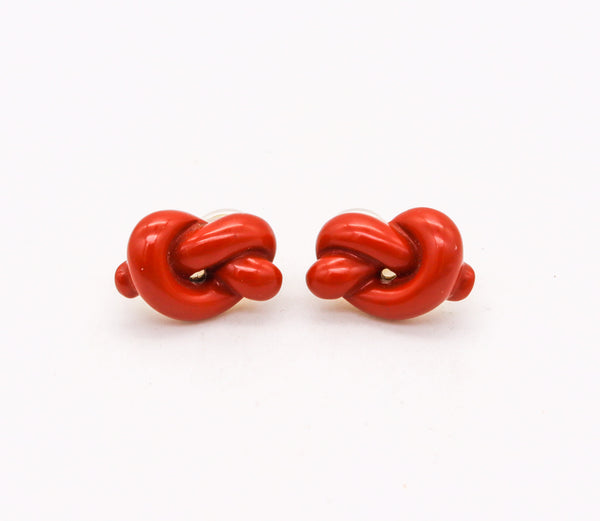 -Tiffany Co. 1978 By Angela Cummings Red Jasper Knots Earrings in 18Kt Yellow Gold