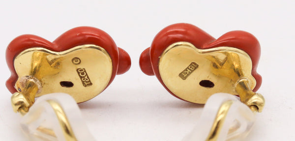 -Tiffany Co. 1978 By Angela Cummings Red Jasper Knots Earrings in 18Kt Yellow Gold