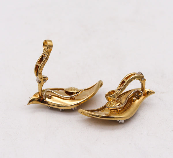 GUILLEMIN & SOULAINE Paris Convertible Earrings In 18Kt Gold Platinum And Diamonds