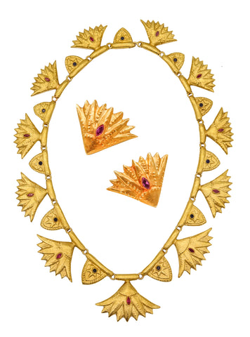 -Arrigo Olga Finzi 1960 Milan Necklace Earrings Set In 18Kt Gold With Gemstones
