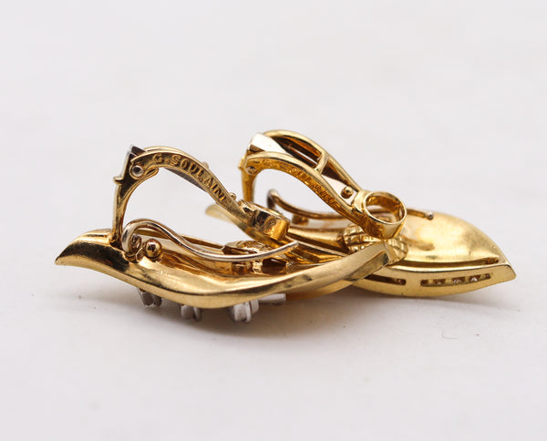 GUILLEMIN & SOULAINE Paris Convertible Earrings In 18Kt Gold Platinum And Diamonds
