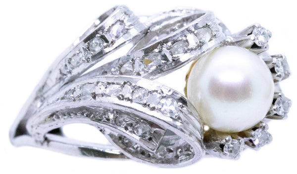 PLATINUM ART DECO FRENCH PEARL & DIAMONDS RING