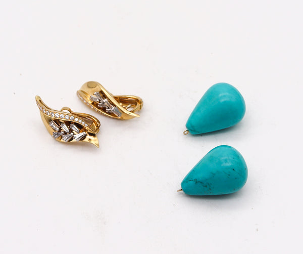 GUILLEMIN & SOULAINE Paris Convertible Earrings In 18Kt Gold Platinum And Diamonds