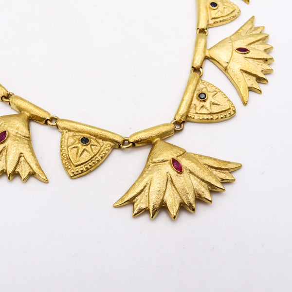 -Arrigo Olga Finzi 1960 Milan Necklace Earrings Set In 18Kt Gold With Gemstones