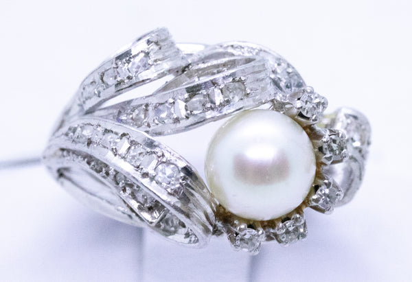 PLATINUM ART DECO FRENCH PEARL & DIAMONDS RING