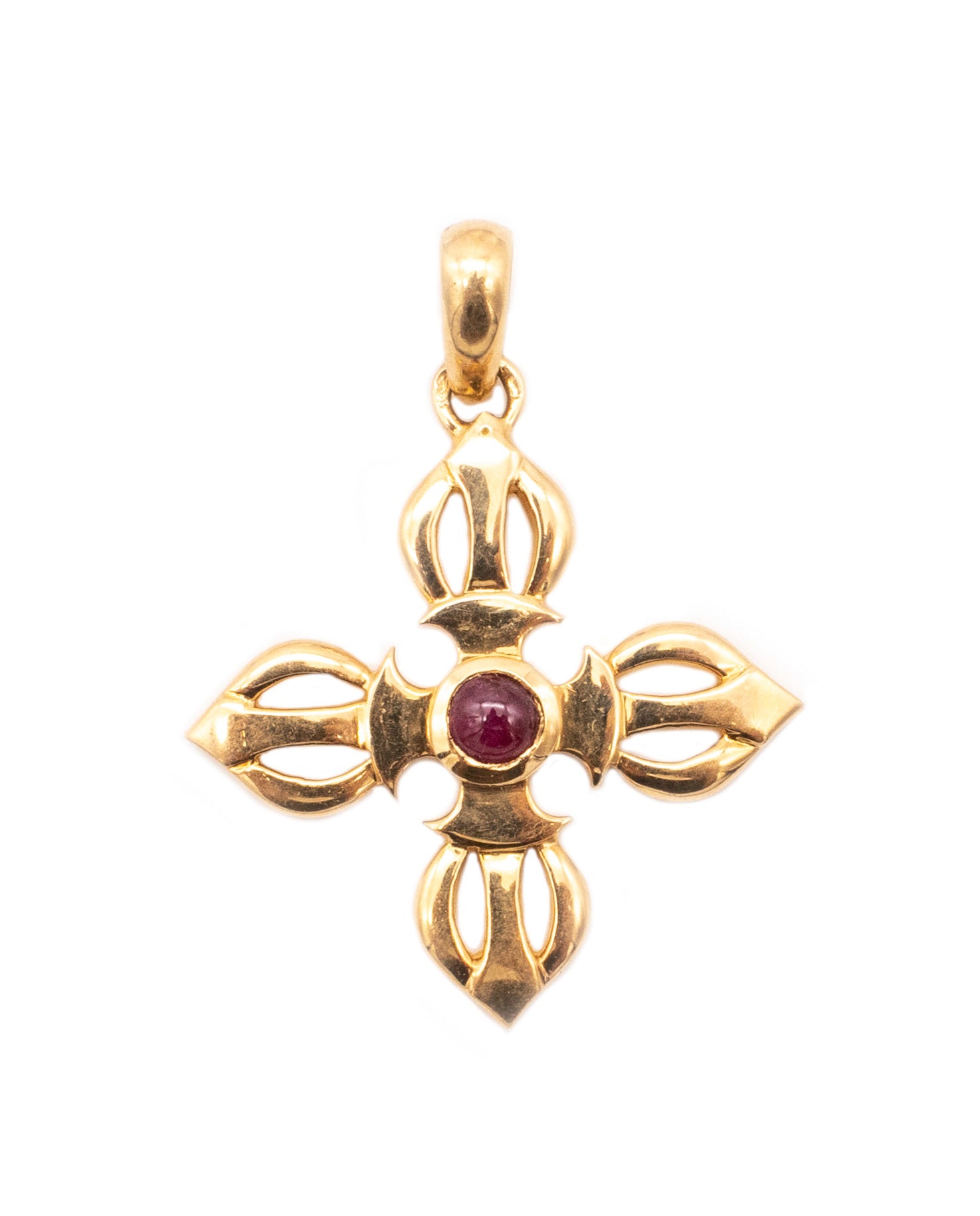 *Chaumet Paris 18 kt yellow gold cross pendant with cabochon round ruby