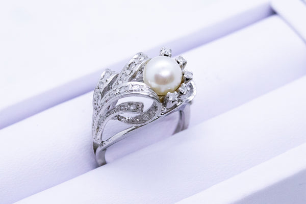 PLATINUM ART DECO FRENCH PEARL & DIAMONDS RING