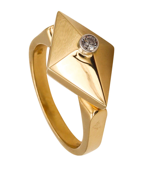 -Aletto Brothers Stackable Medium Rhomboid Ring In 18Kt Yellow Gold With Diamond