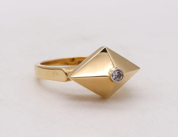 -Aletto Brothers Stackable Medium Rhomboid Ring In 18Kt Yellow Gold With Diamond