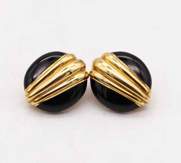 David Webb 1970 New York Black Enameled Clip Earrings In Solid 18Kt Yellow Gold