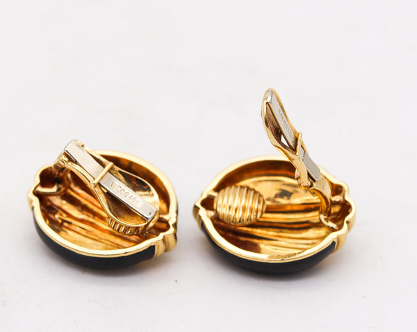 David Webb 1970 New York Black Enameled Clip Earrings In Solid 18Kt Yellow Gold