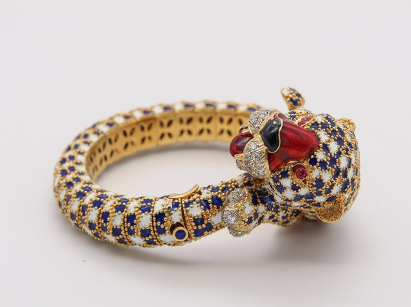 Frascarolo 1960 Italy Tiger Bracelet In 18Kt Yellow Gold With Enamel And 1.74 Cts In Diamonds Rubies