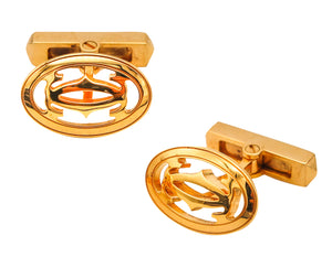 Cartier Paris Double C De Cartier Geometric Cufflinks In Solid 18 Kt Yellow Gold