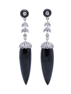 ART DECO GOLD EARRINGS WITH DINGING ONYX & DIAMONDS
