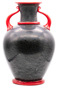 +Napoleone Martinuzzi 1935 Murano Amphora Vase Venetian Vetro Black And Rosso Glass