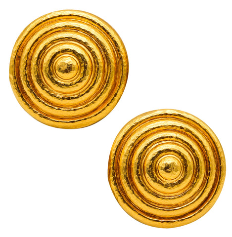 Lalaounis 1970 Minoans and Mycenaeans Round Clips Earrings In 22Kt And 18Kt Yellow Gold