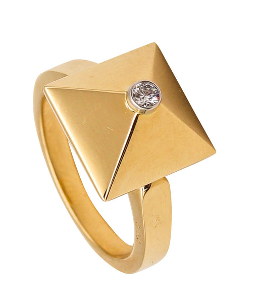 -Aletto Brothers Stackable Medium Pyramide Ring In 18Kt Yellow Gold With Diamond