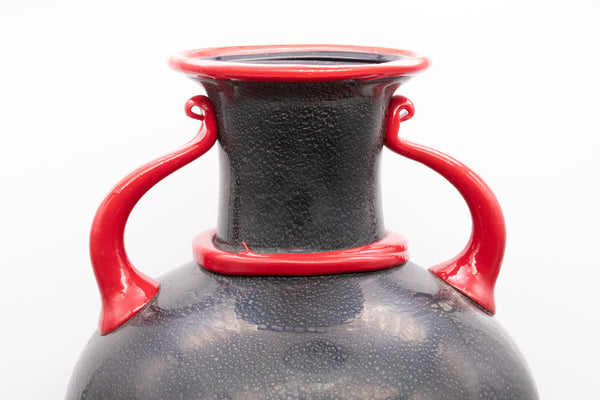 +Napoleone Martinuzzi 1935 Murano Amphora Vase Venetian Vetro Black And Rosso Glass