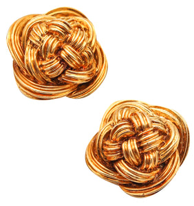 Tiffany And Co. 1970 Vintage Celtic Knots Clip Earrings In Textured 18Kt Yellow Gold