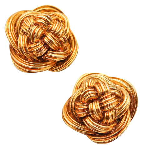 Tiffany And Co. 1970 Vintage Celtic Knots Clip Earrings In Textured 18Kt Yellow Gold