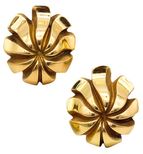 Tiffany And Co. 1970 Japonisme Sculptural Chrysanthemum Clip Earrings In 18Kt Yellow Gold