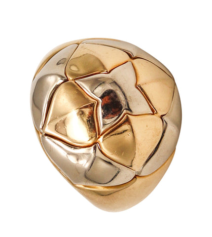 *Bvlgari Roma Vintage Lotus Domed cocktail Ring in two tones of 18 kt Gold