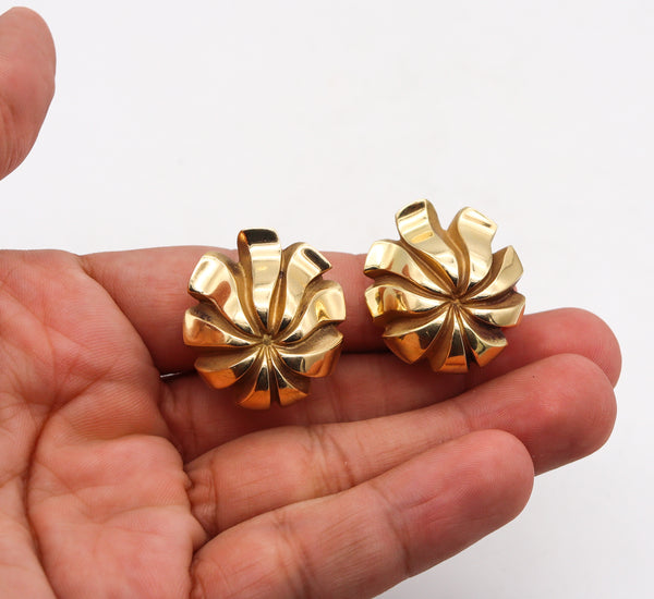 Tiffany And Co. 1970 Japonisme Sculptural Chrysanthemum Clip Earrings In 18Kt Yellow Gold