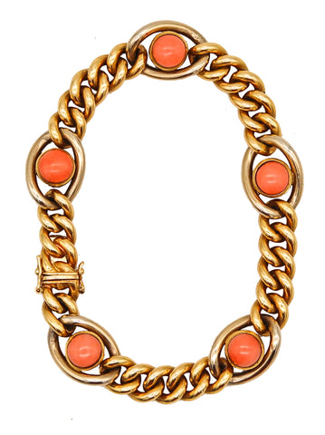 Carlo Weingrill Verona 1960 Stations Links Bracelet In 18Kt Yellow Gold With Coral