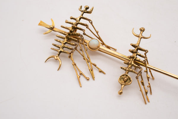 ARNALDO POMODORO 1950 VERY RARE KINETIC PENDANT BROOCH IN 18 KT GOLD WITH GEMSTONES