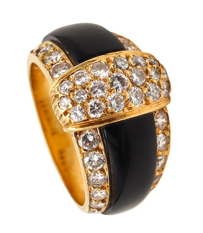 Van Cleef And Arpels Paris Cocktail Ring In 18Kt Yellow Gold With 1.42 Ctw In Diamonds Anfd Onix