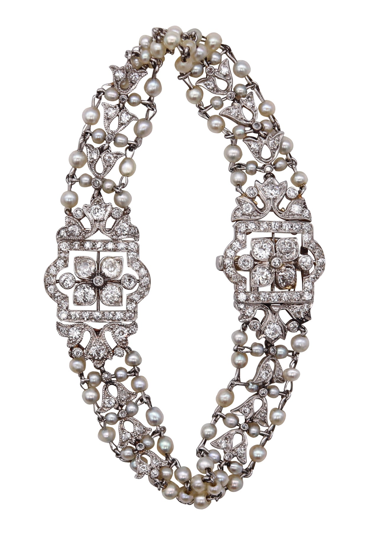 *Art Deco 1920 Ex Fred Leighton Bracelet in Platinum with 3.65 Cts in Diamonds & Pearls