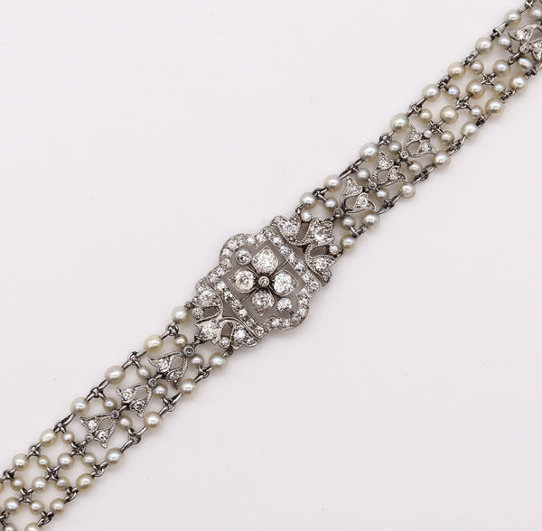 *Art Deco 1920 Ex Fred Leighton Bracelet in Platinum with 3.65 Cts in Diamonds & Pearls