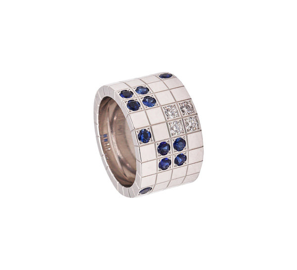 -Cartier Paris Lanieres Ring Solid 18Kt White Gold With 1.05 Ctw Diamonds And Sapphires