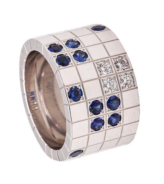 -Cartier Paris Lanieres Ring Solid 18Kt White Gold With 1.05 Ctw Diamonds And Sapphires