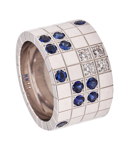 -Cartier Paris Lanieres Ring Solid 18Kt White Gold With 1.05 Ctw Diamonds And Sapphires