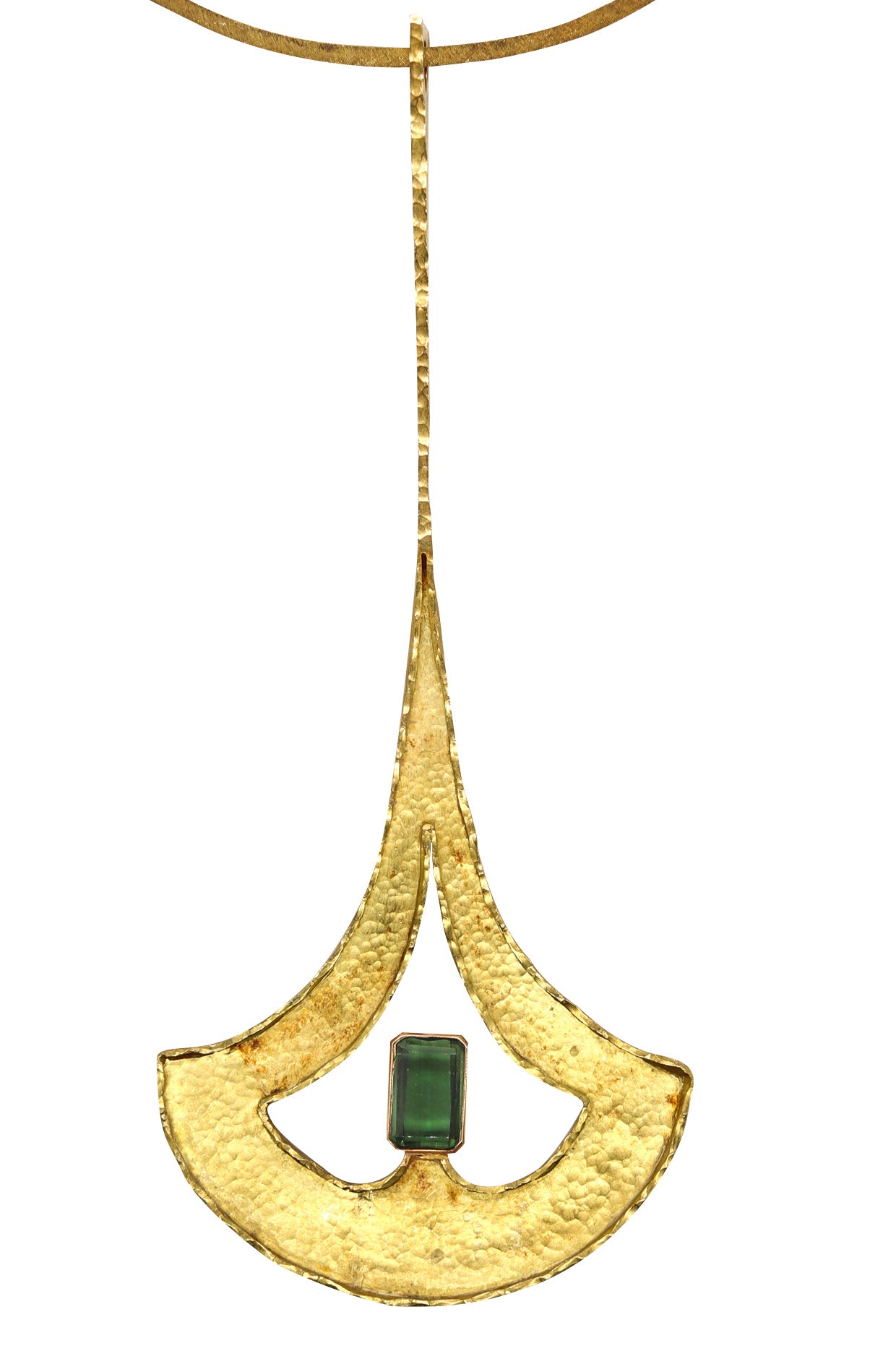 -Guayasamin Modernist 1966 Geometric Sculptural Necklace In 18Kt Gold With 8.79 Cts Green Tourmaline