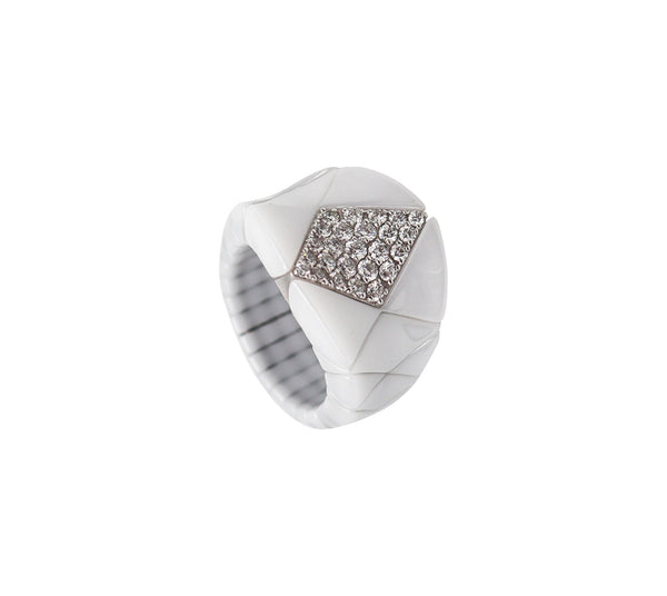 -Roberto Demeglio White Ceramic Cocktail Ring In 18Kt Gold With VS Diamonds