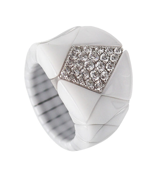 -Roberto Demeglio White Ceramic Cocktail Ring In 18Kt Gold With VS Diamonds