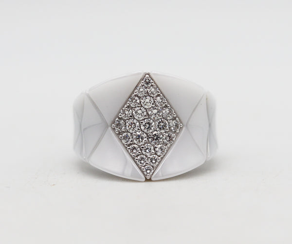 -Roberto Demeglio White Ceramic Cocktail Ring In 18Kt Gold With VS Diamonds