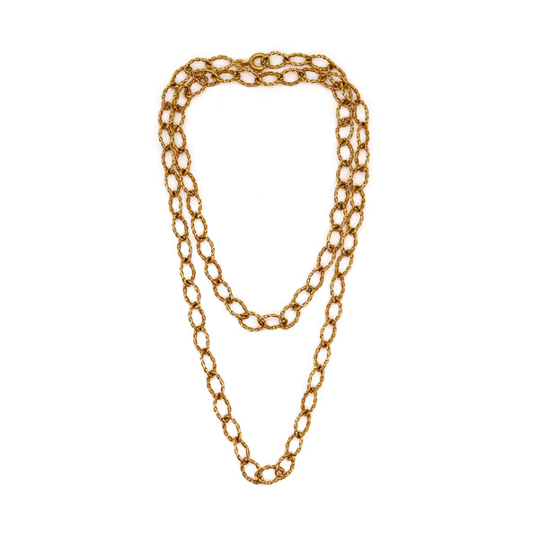 Italian Retro 1970 Modernist Long Chain With Textured Links In 18Kt Yellow Gold