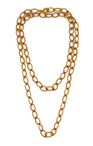 Italian Retro 1970 Modernist Long Chain With Textured Links In 18Kt Yellow Gold