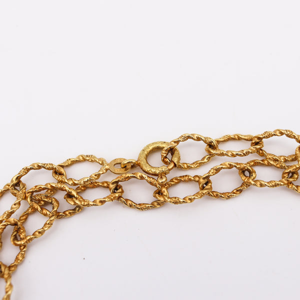 Italian Retro 1970 Modernist Long Chain With Textured Links In 18Kt Yellow Gold
