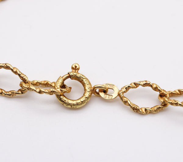 Italian Retro 1970 Modernist Long Chain With Textured Links In 18Kt Yellow Gold