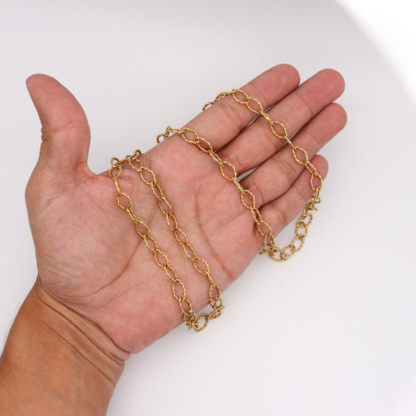 Italian Retro 1970 Modernist Long Chain With Textured Links In 18Kt Yellow Gold